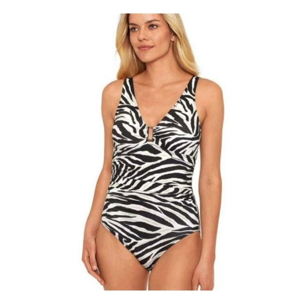 New Ralph Lauren zebra print one piece swimsuit size 14